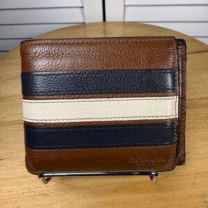 Coach 2 in 1 Wallet Varsity Stripe Card - Brown (F24649) Men’s Leather Wallet